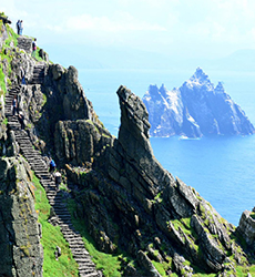 People climbing stairs on the Skellig Michael islands